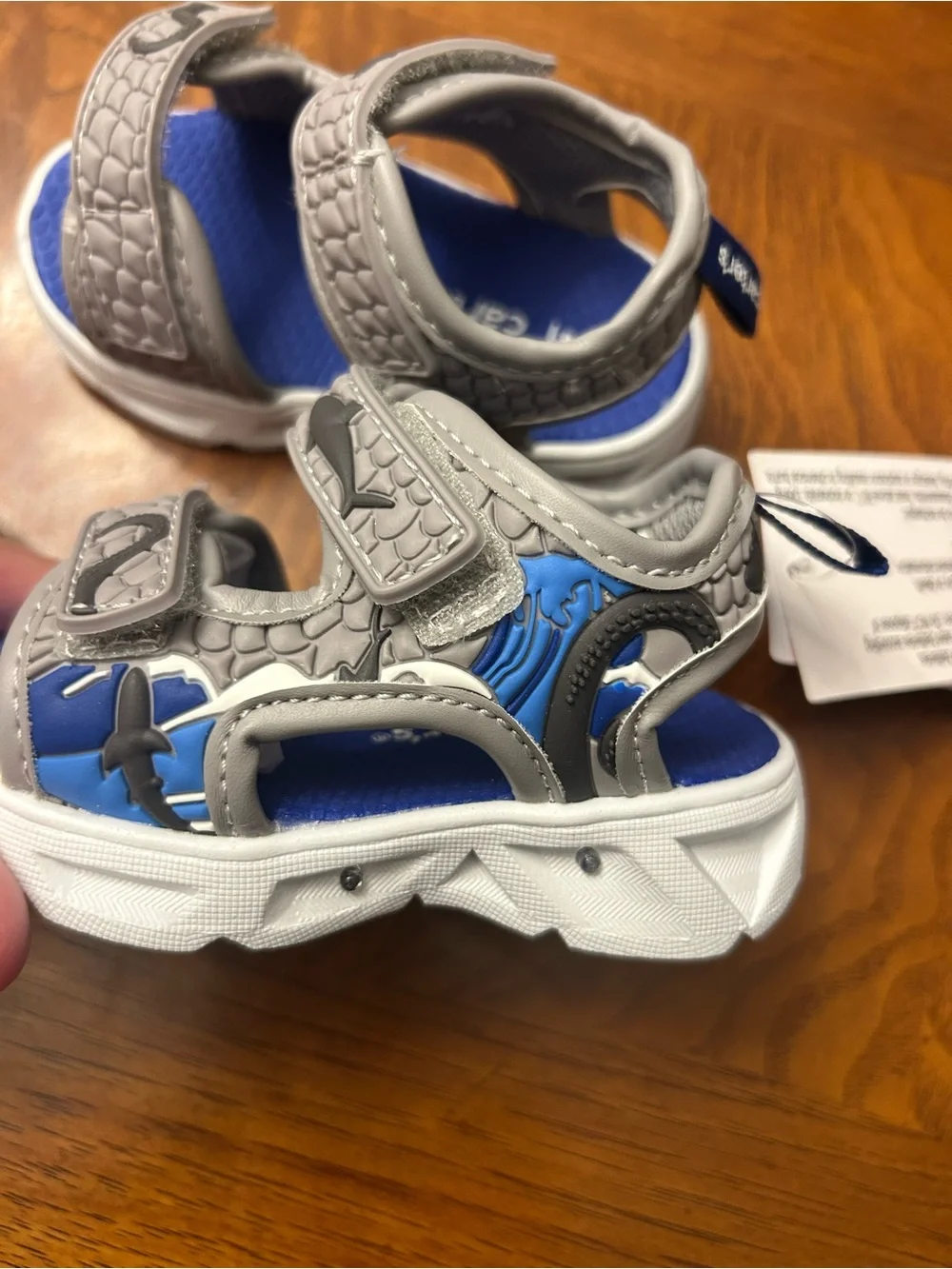 NWB-Carter's Gray and Blue Boys' Sporty Light-Up Hook-and-Loop Sandals